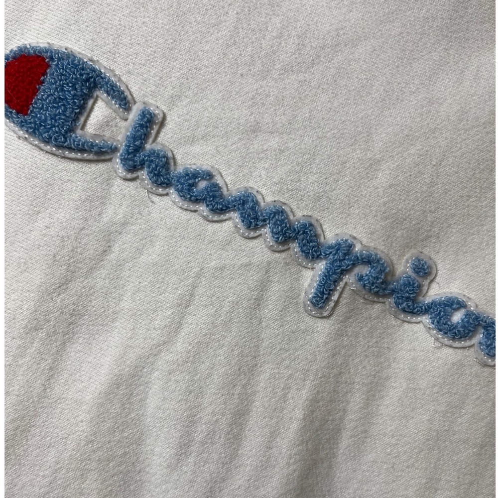 Champion‎ Reverse Weave White Chenille Logo Sweatshirt Medium Sporty Y2K Vibe - Picture 4 of 9